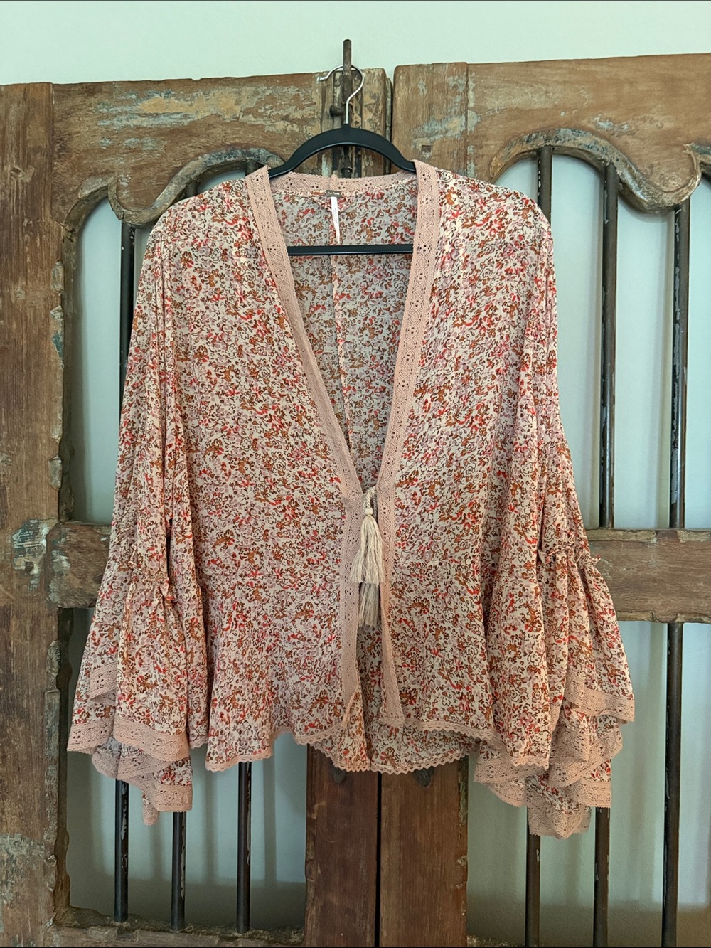 Free People Blush Pink Floral Tie-Front Tunic